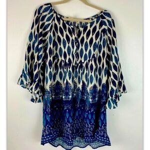 Roxy Batik Bell Sleeve Boho Peasant Top Dress‎ sz S